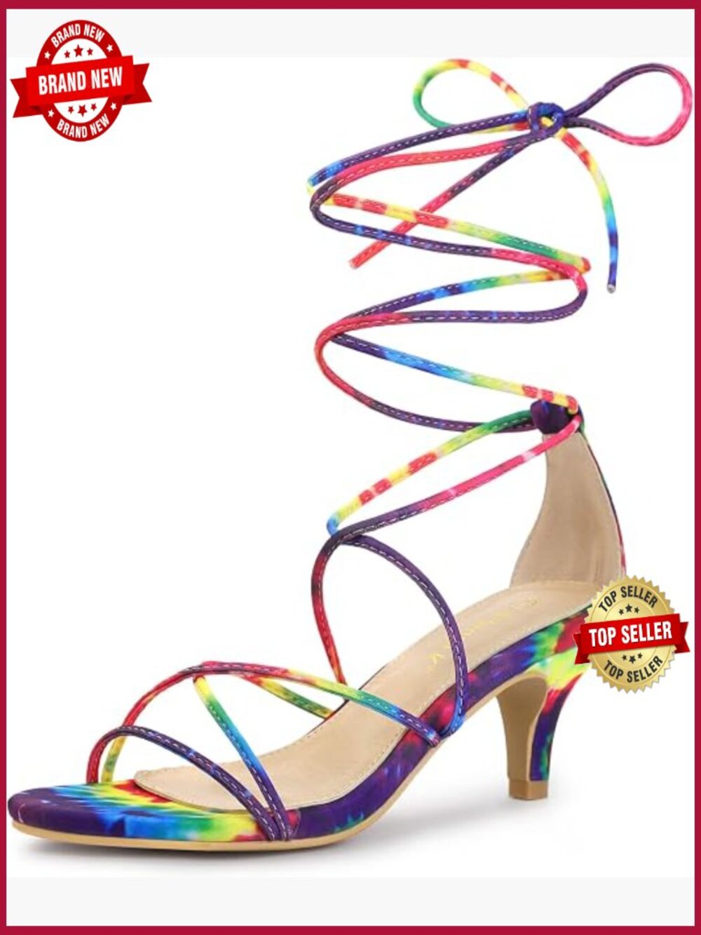 Kitten Heel Tie Dye Lace Up Sandals Strappy Heels Party Wedding